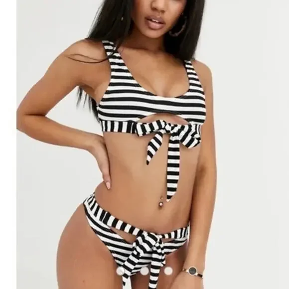 NWT Asos Playful Promises Textured Striped Ribbed Knit Bikini Set Size 6 - Picture 1 of 12